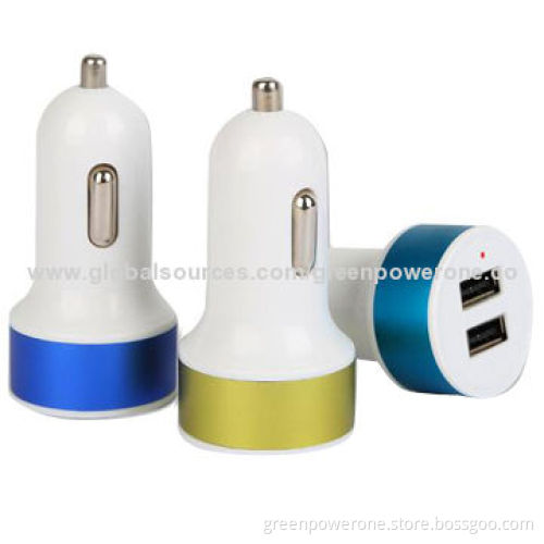 Dual-USB Car Chargers, 5V 2.1A, Shenzhen Supplier, 12-24V Input, Sized 6.5*3.1cm